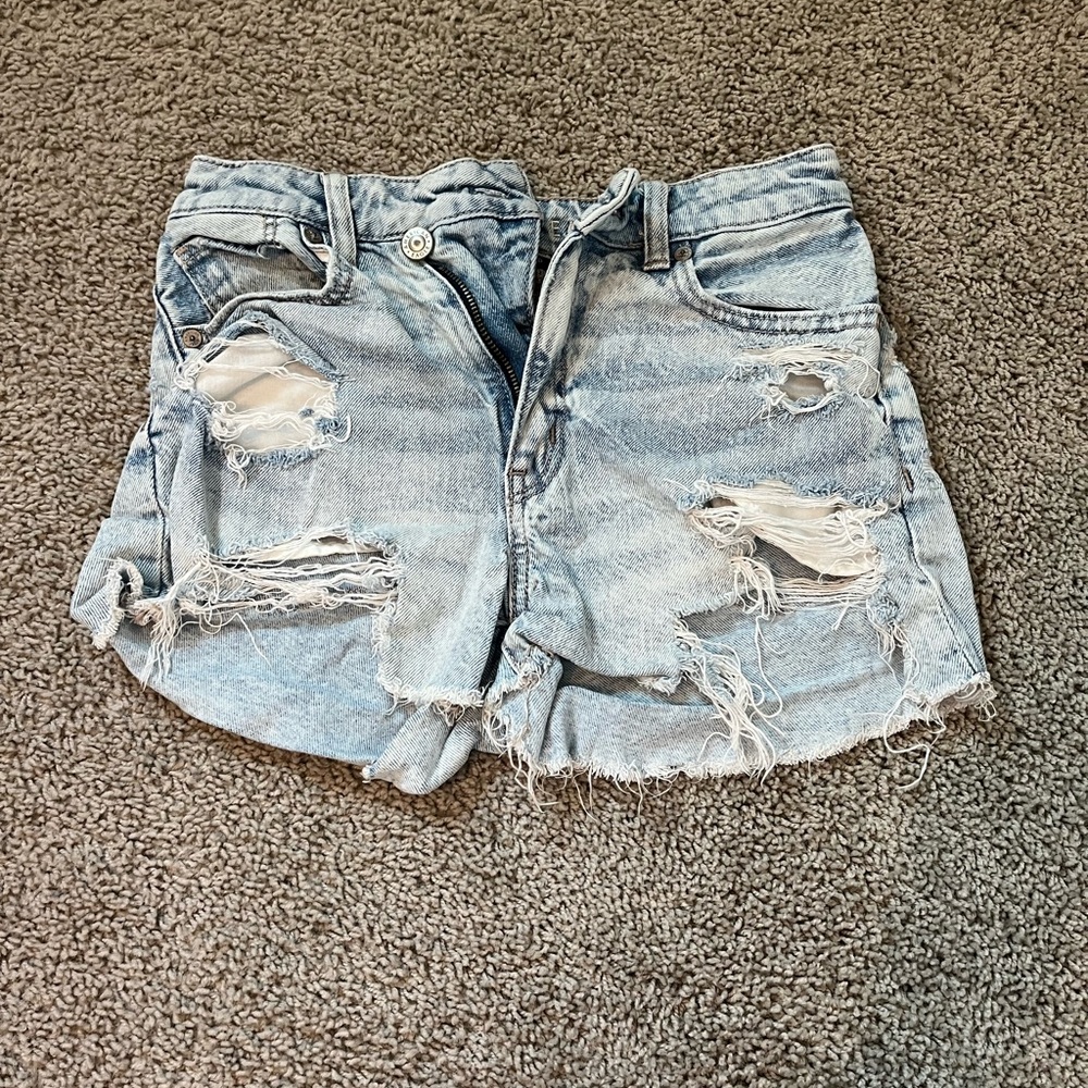 American Eagle Outfitters Light Blue Distressed Jean Shorts